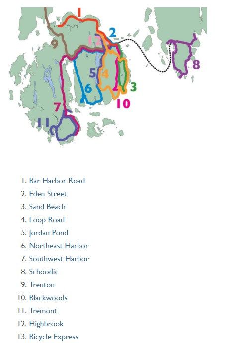 map of island explorer shuttle routes at acadia