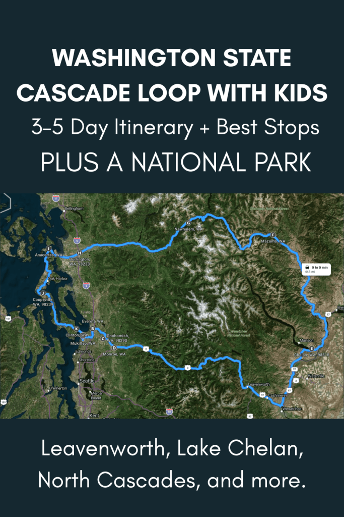 cascade loop road trip with kids pin